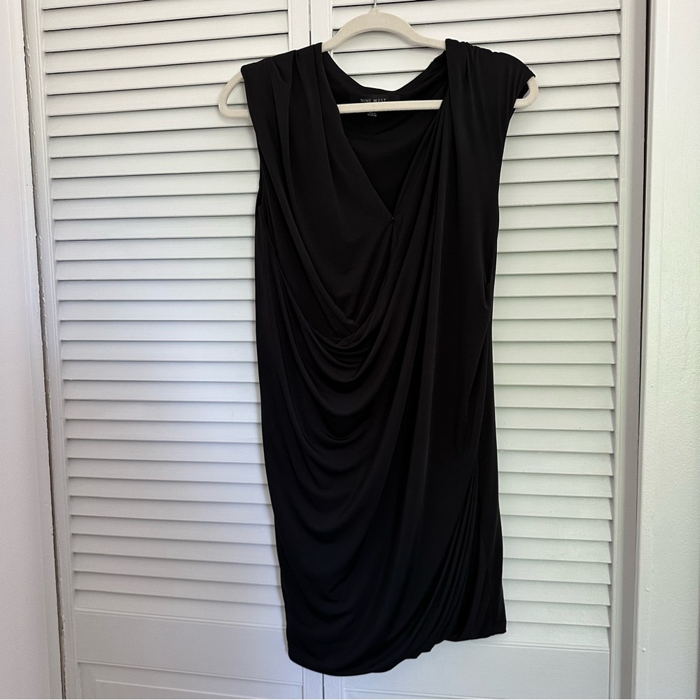 Nine West Black Sheath Mini Dress Sleeveless Cowl Neck